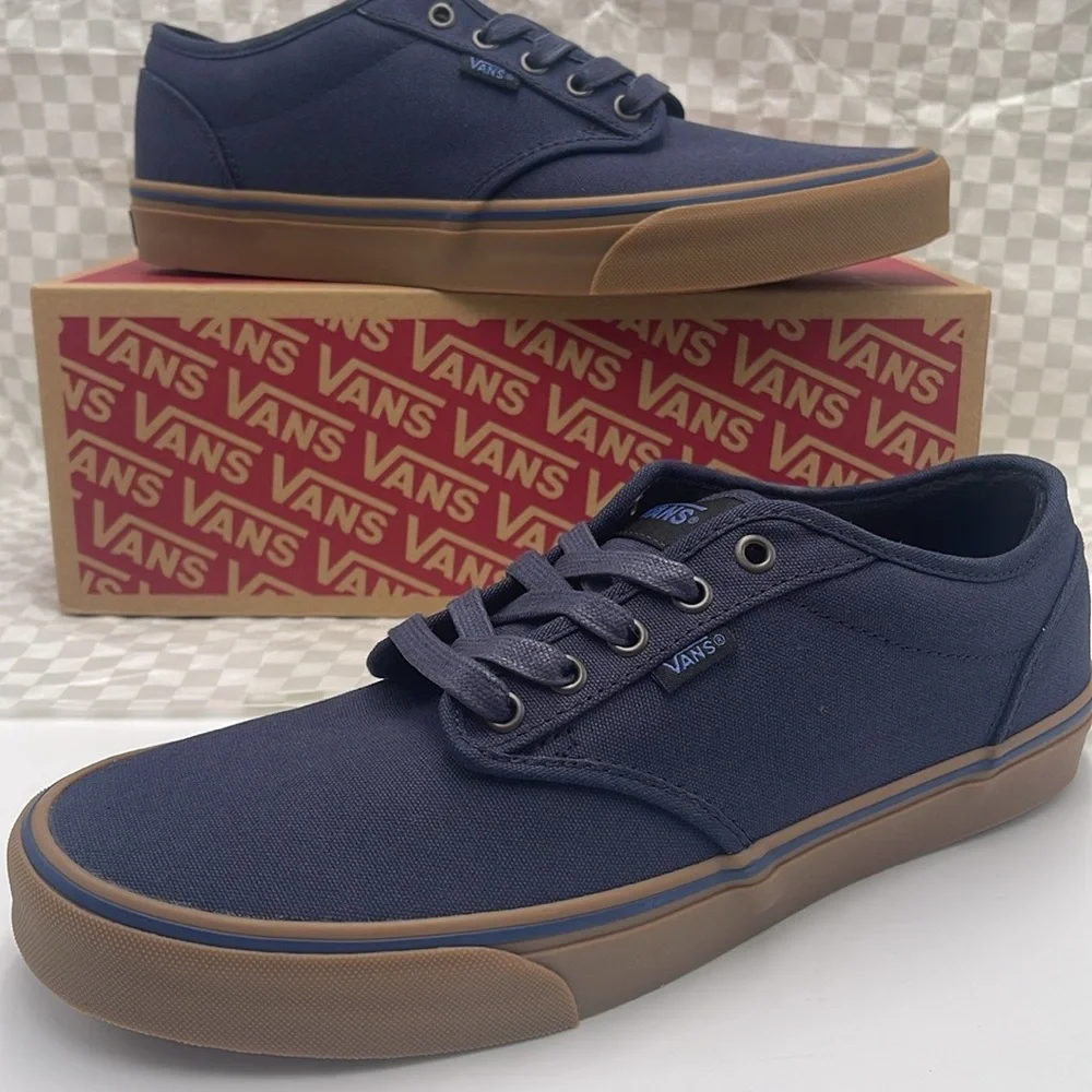 Vans WMNS Blue Brown Sneakers Classic Style Style Atwood (12 Oz Canvas)Navy/Gum